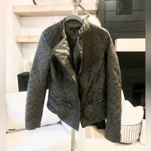 Anthropologie faux brown leather paisley stitched jacket